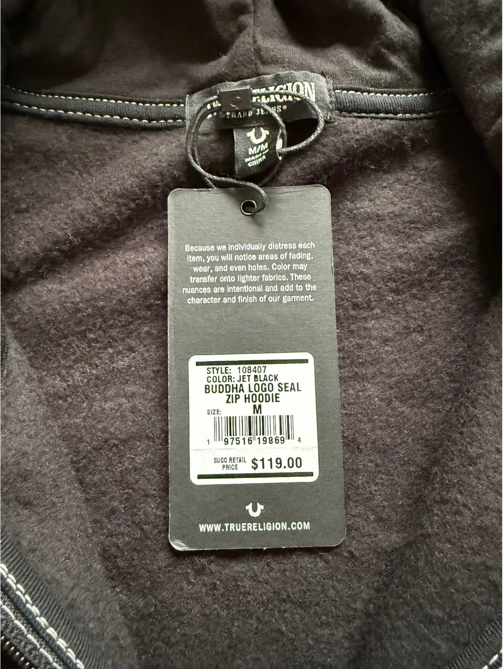NWT True Religion Sherpa Puff Print Logo Zip Hoodie size M